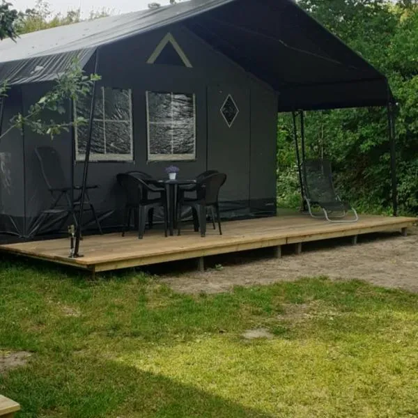 Mooie ruime 4 persoons glampingtent op kleine rustige camping